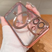 Soft Plating Clear Lens Protect Case IPhone 16 15 14 Plus 13 12 11 Pro Max XR Magnetic Wireless Charge Cover