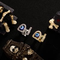 Halloween Men And Women's Fashion Personality Gold Teeth Devil Eyes Inlaid Zircon Braces Cosplay Accessories