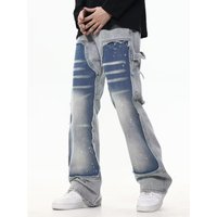 Unisex Vintage Distressed Jeans With Splash Paint Design - High Street Loose Straight Leg Pants For Men & Women