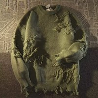 Vintage Distressed Knit Sweater – Oversized Unisex Pullover With Raw Edge & Retro Fringe (Black/Green, 90s Grunge Revival Streetwear)