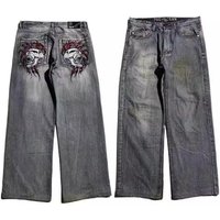 American retro distressed washed jeans men's trendy brand teenagers wide leg workwear heavy duty design casual pants