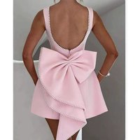 Clothing Pearl Bow Short Skirt Fashion Slim Backless Style Dress