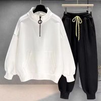 "Men's Casual Two-Piece Set – Semi-Turtle Neck Sweatshirt & Relaxed Joggers (Black/White/Gray) – 90% Polyester Cotton Blend M-3XL"