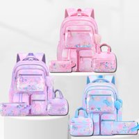 Butterfly Print Three Piece Backpack Set Pink Purple Student Shoulder Bag Travel Gear Accessories