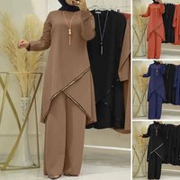 two piece long sleeved O neck long sleeved shirt wide leg pants suit casual suit