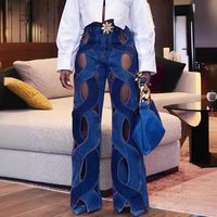 Clothing Summer Casual Style Straight Tube Slim Twist Hollow Metal Button Jeans