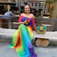 Clothing African ethnic dress off shoulder African style pleated digital printing