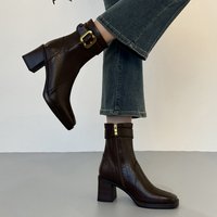 Women's Thick-soled High-heeled Ankle Boots, 2026 Autumn/winter Collection, New Style With Fleece Lining, Black,