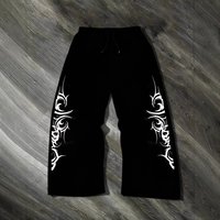 Gothic Y2K Print Jogger Pants & Loose Fit Drawstring Waist Stylish Streetwear Dark Aesthetic