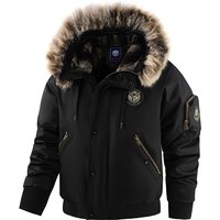 Men's Clothing Korean Style Fleece-Lined Hooded Jacket With Fur Trim, Winter Warm Coat, Casual Fashion Outerwear For Men (Black, Green, Brick Red)