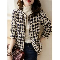 Runway Fall Elegant Weave Plaid Blazer Causal Tweed Coat Office Suit Jacket Outwear