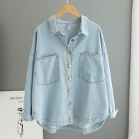  Oversized Denim Shirt Relaxed Fit Long Sleeve Button Down Top Pocket Casual & Chic 