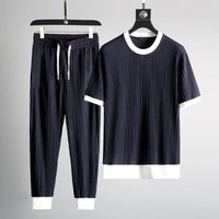 Clothing Summer Thin Ice Silk Sports Matching Pleated Large T Shirt Nine Point Pants Casual Two Piece Set Foreign Trade