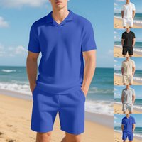 Clothing Loose Summer Burke Collar Waffle Polo Shirt Casual Short Sleeved Shorts Suit