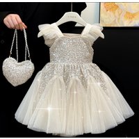 Women's Clothing, New Summer Style, Fashionable Princess Dress, Summer Fashion Sequined Mesh Vest Dress