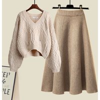 plus Size Autumn Winter Two Piece Set for Women Sweater And Skirt Slimming Flattering Fashionable Women's Clothing