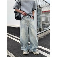Clothing 2025 Spring Light Blue Washed Scimitar Jeans Baggy Design Loose Straight Wide Leg Trousers
