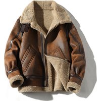 Clothing winter large fur one piece plus velvet thick lapel motorcycle leather jacket PY1526