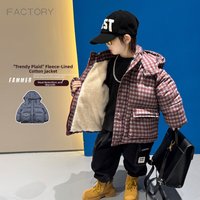Winter Cotton Padded Jacket 2026 Style Fashionable Fleece Lined Thickened Plaid Warm Coat