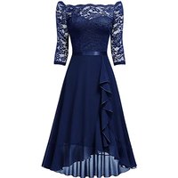 Women's new mid-length skirt one-shoulder mid-sleeve sexy lace chiffon dress