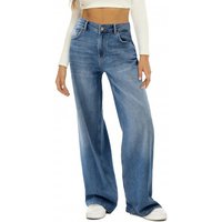 Vintage Washed High Waisted Relaxed Straight Leg Jeans Distressed Cat Whisker & Monkey Whisker Design Comfortable Cotton Denim