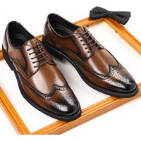 Euro Step 2025 Wenzhou Large Size Brogue Gentleman Suit Formal Leather Men Pointed Oxford Shoes Trendy