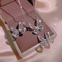 Jewelry Set Fashion Butterfly Earrings Ring Internet Celebrity Clavicle Chain Short Necklace Trendy Butterfly Three piece Set