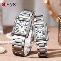 Elegant Square Quartz Watch Roman Numerals Diamond Accents Waterproof Couples Timepiece