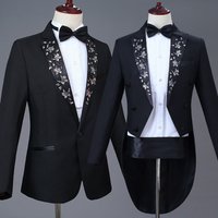 CT Tuxedo Men's Suit New Embroidered Piano Performance Tailcoat Adult Choir Costume