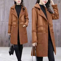 Women's Clothing Winter mid length fur one piece plus velvet thickening suit collar reversible loose plus fat extra large leather jacket for women
