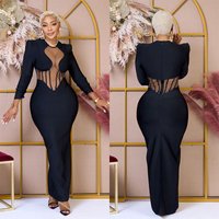 Clothing Long Sleeved Sexy Bandage Dress Mesh Splicing Celebrity Banquet Evening Dress