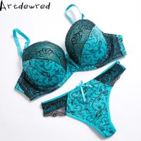 Sexy Thong Lace Push Up Bra Set Lingerie Underwear Intimates Embroidery Floral White Big Bra Brief