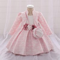 Children’s new infant and young children’s dress baby’s first birthday party suit bubble cloth printed pleated long-sleeved dress