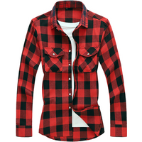 Shirt Double Pocket Plaid Handsome Long sleeved Shirt Trendy