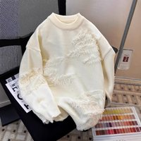 tassel distressed sweater loose round neck inner knit sweater autumn winter outerwear