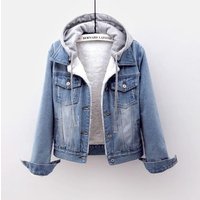 Women's Clothing Winter Denim Jacket Women Korean Style Plus Velvet Thickened Cotton Coat Removable Hooded Warm Lambswool Cotton Coa