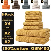 8 Piece 100% Cotton Towel Set Ultra Soft & Highly Absorbent Includes Bath Towel Hand Towel & Washcloth Luxury Hotel & Home Use