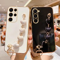 Love Heart Bracelet Case For Samsung Galaxy S23 S21 S22 S20 Fe S10 S9 S8 Note 10 Plus 20 Ultra 8 9 Chain Plating Silicone Cover