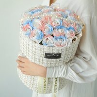 Unisex Crushed Ice Blue Rose Soap Flower Bouquet, Romantic Gift For Valentine's Day, Christmas & Graduation