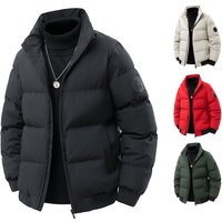 "Men's Quilted Stand Collar Jacket - Thickened Cotton-Filled Winter Coat, Loose Fit Casual Outerwear In Black, Red & More"