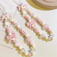 Korean Cute Charm Bear Love Heart Bowknot Phone Chains IPhone Jewelry Strap Beaded Lanyard Hanging Cord Bracelet