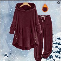 Fleece Hooded Tracksuit Set Soft & Warm Winter Lounge Wear Long Sleeve Pullover Pants Casual Outfit