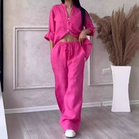plus Loose Fitting Casual Shirt Southeast Cotton Linen Fashionable Solid Sportswear Set