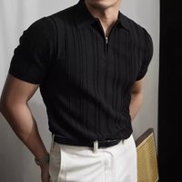  Retro Striped Short Sleeve Polo Shirt – Breathable Knit Fabric Loose Fit Turn Down Collar Casual & Summer Wear 