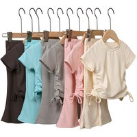 Mother & short sleeved suit summer 2024 solid bell pants thin casual two piece set trendy Korean version