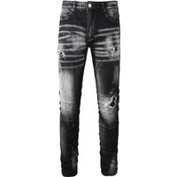 Men's Distressed Black & Gray Skinny Jeans – High Street Fashion With Ripped & Patched Details (28-38)