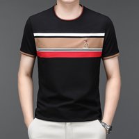 Clothing Summer Polo Shirt Mercerized Short Sleeve T Shirt Round Neck Red Striped Loose Ice Silk Half Sleeve T Shirt