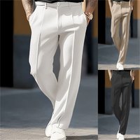 Men's Clothing Solid Color Straight Leg Breathable Daily Wear Fashionable Casual Trousers