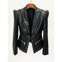 HIGH QUALITY Newest Fashion 2024 Designer Jacket Rope Lacing Up Slim Fitting Leather Blazer