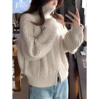 European Style High Collar Thick Knit Cardigan 2026 Heavy Craft Twist Zipper Autumn Winter Thickened Knitted